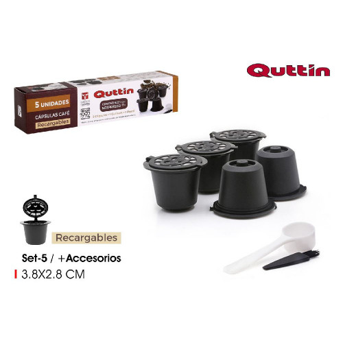 QUTTIN BQ01019972827 Κάψουλες Καφέ Επαναγεμιζόμενες 5τμχ Συμβατές με Μηχανή Nespresso 0031128